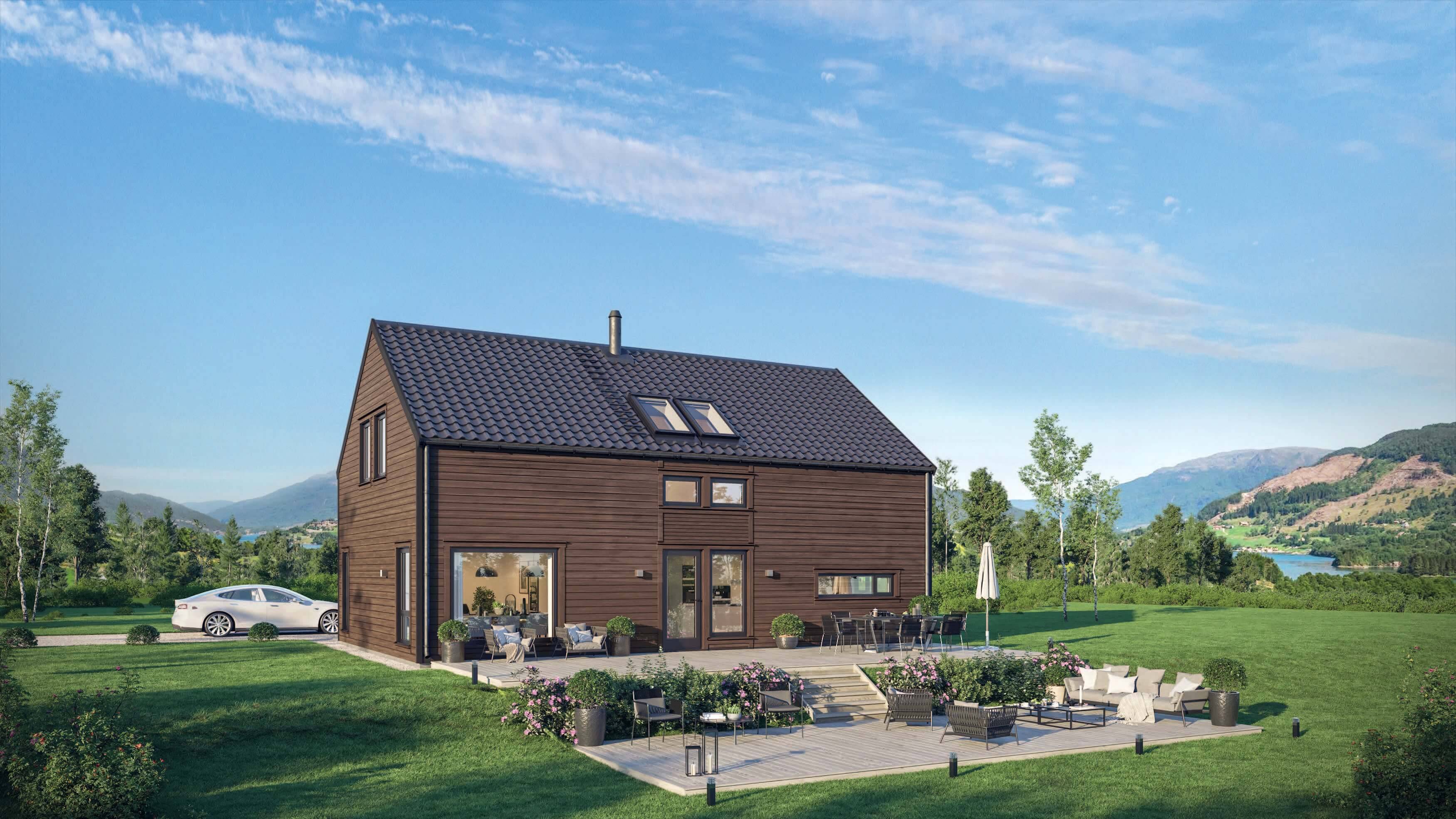 Husmodellen Noomi ferdig utvendig. Legg inn egeninnsats og bygg ditt eget hjem!